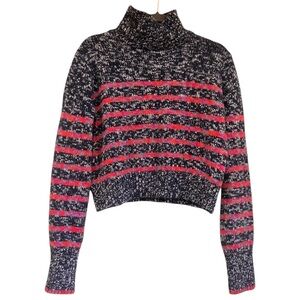 La Ligne Mini Marin Cropped High Neck Striped Wool Cashmere Sweater Lg